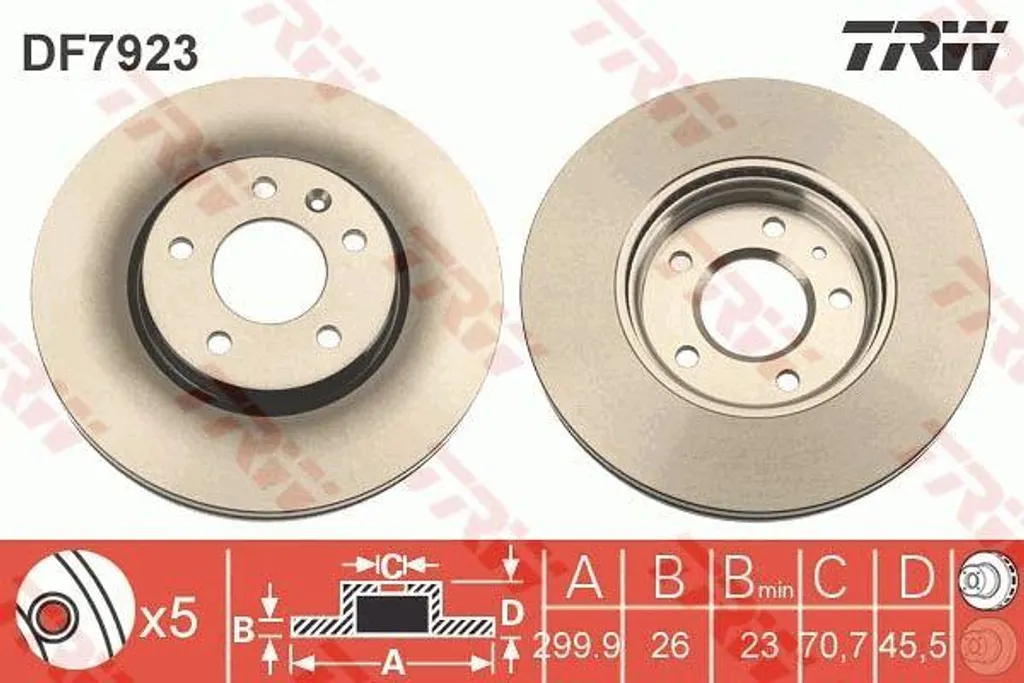 Disque de frein arrière TRW DF7923 pour Opel Insignia Astra J Zafira C