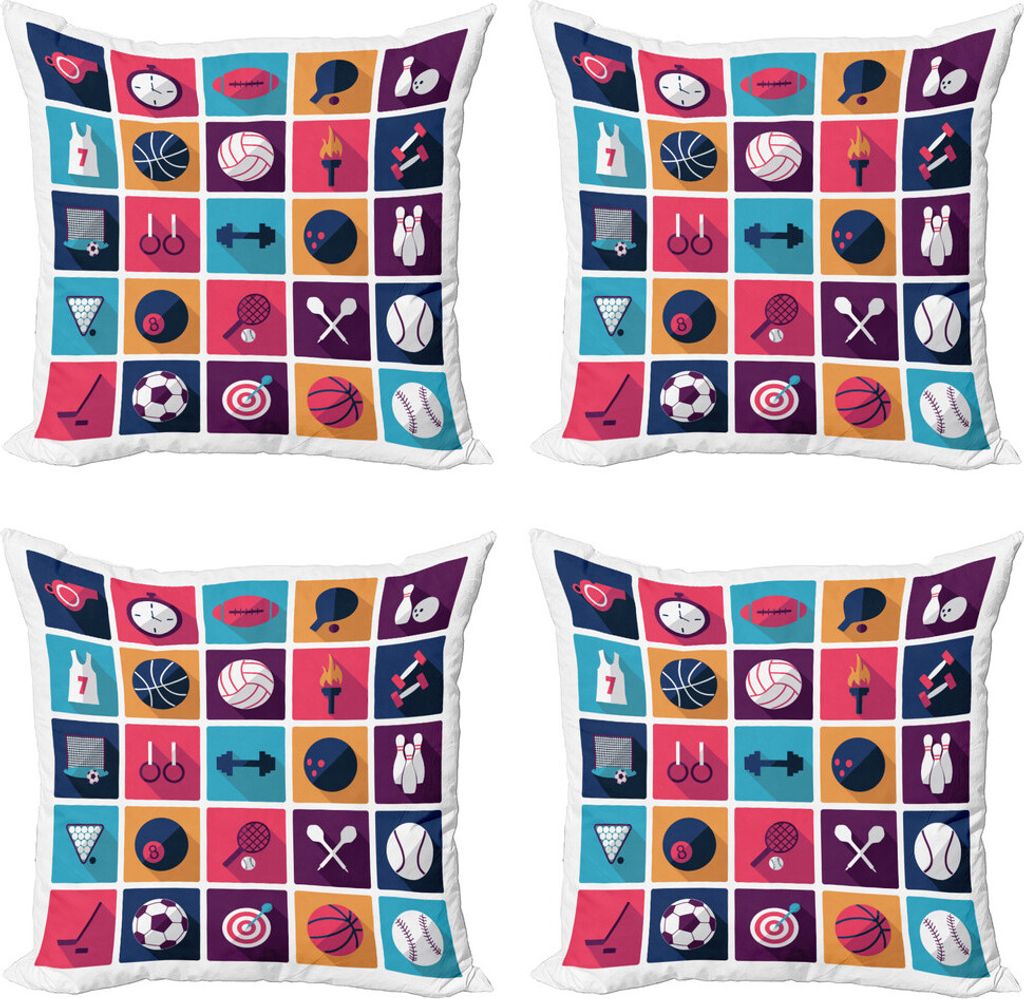 ABAKUHAUS Olympia Kissenbezug Set (4 Stück), Bowling Collage, Moderner Doppelseitiger Digitaldruck, 50 cm x 50 cm, Navy Lila
