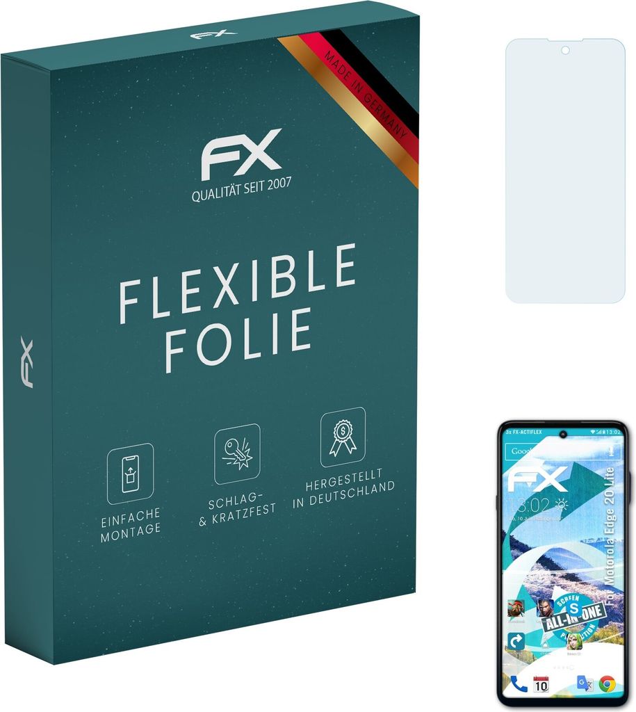 atFoliX FX-ActiFleX 3x Schutzfolie kompatibel mit Motorola Edge 20 Lite Folie