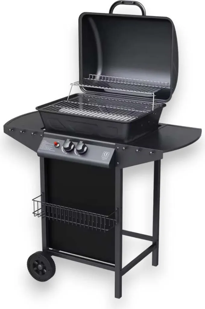 Barbecue gaz extérieur à 2 brûleurs puissants et tablettes latérales