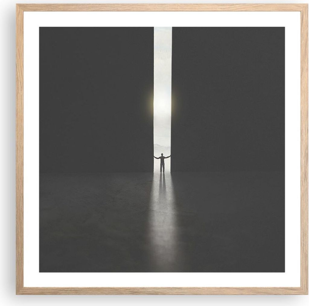 Gerahmtes Poster - Rahmen in heller Eiche - Tor Mensch Licht - 60x60 cm - Wand Bild - Wanddeko - Wandbilder - Kunstposter - Wandposter - Bilderrahm...