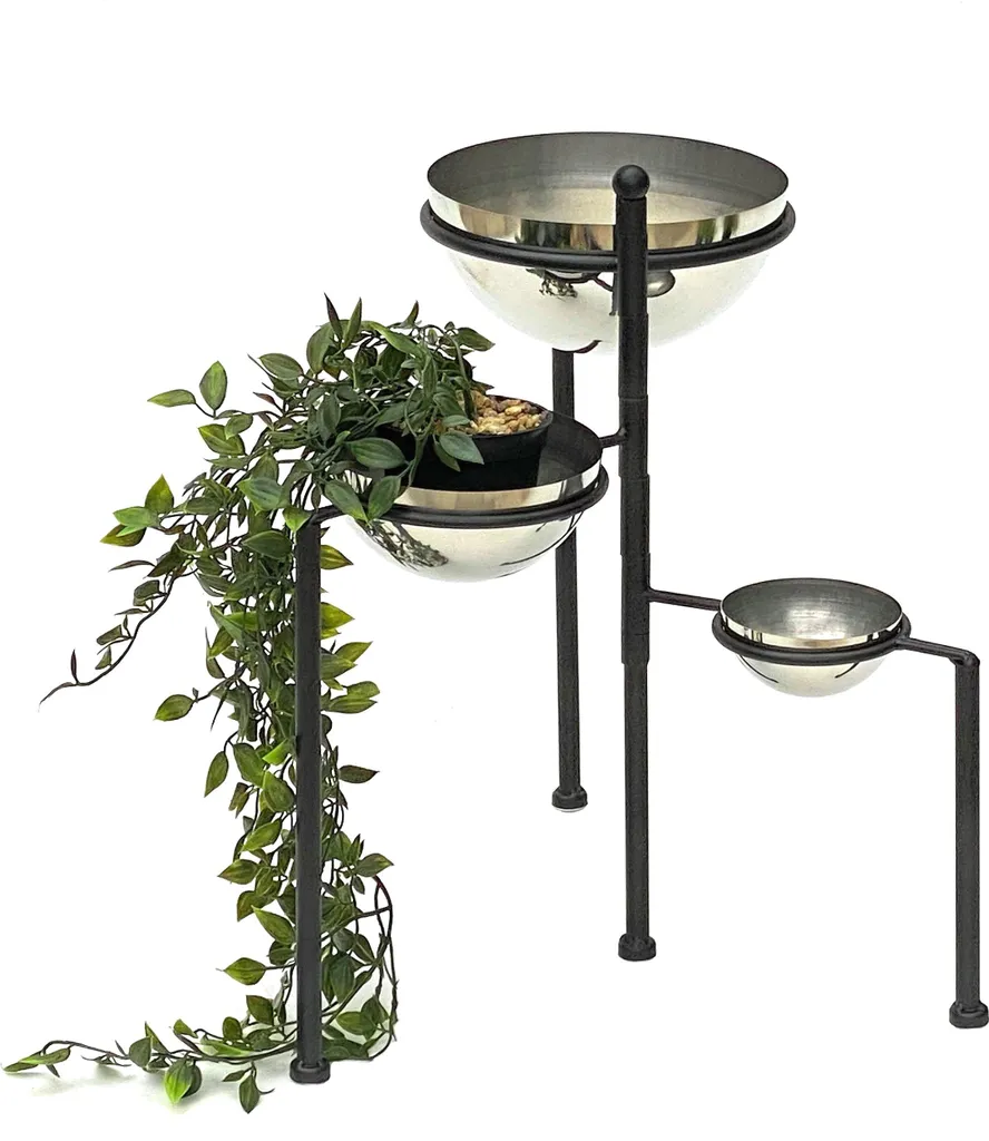 Support fleurs intérieur 3 niveaux argenté pour salon et balcon