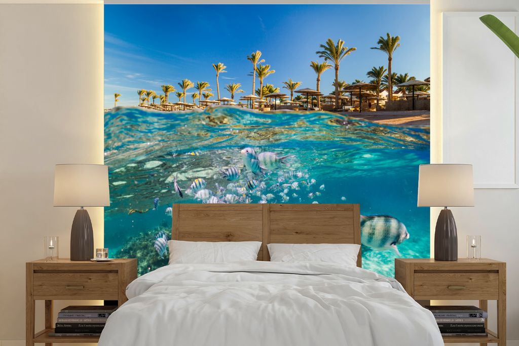 MuchoWow Fototapete für Wohnzimmer oder Schlafzimmer Wandtapete Vinyl Motivtapete Meer - Fisch - Ägypten - 280x280 cm - Hintergrundbild
