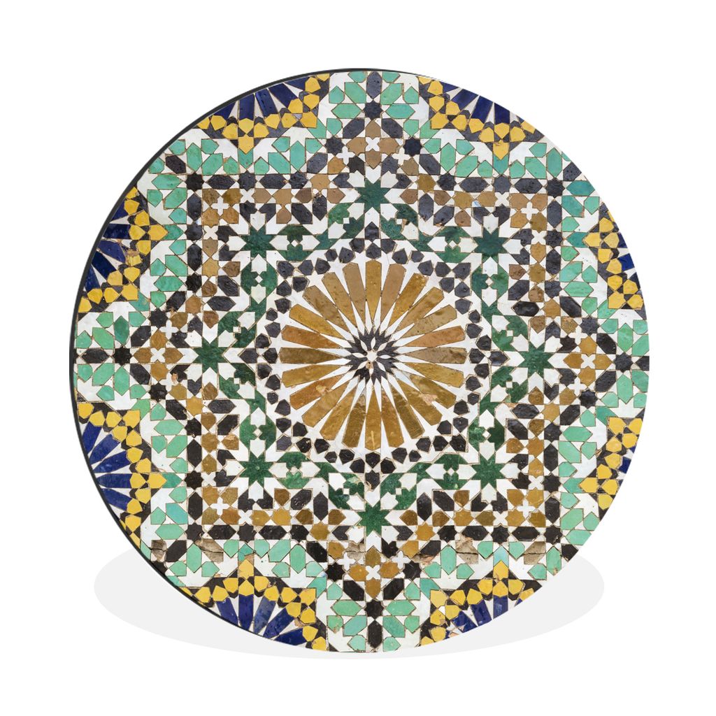 MuchoWow Aluminium Wandkreis Eine Nahaufnahme eines marokkanischen Mosaiks Ø 90 cm Wanddeko Modern Wohnzimmer - Mauerkreis - Wandbilder - Runde ...
