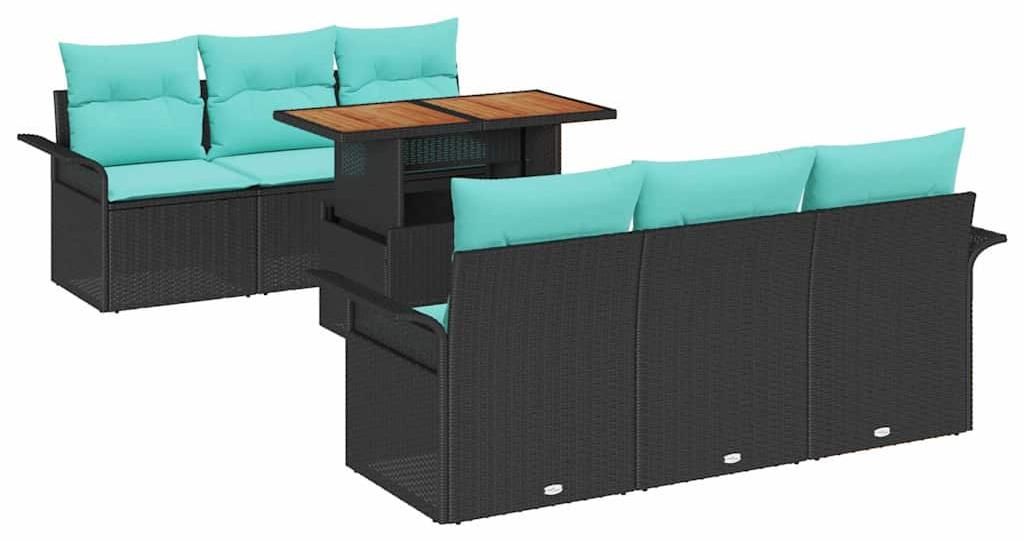 vidaXL Garten-Sofa-Set mit Speicher 7 pcs Schwarz Poly Rattan
