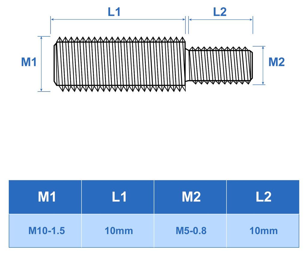 8 Stš¹ck M5x10mm zu M10x10mm Doppel Ende Gewindebolzen, Doppelend Gewindestifte Schraube 304 Edelstahl Gewindeadapter Reduzierschraube fš¹r M?b...