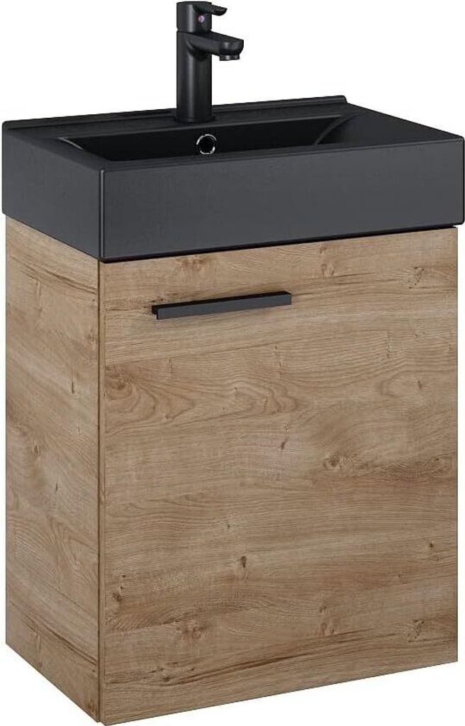 VBChome Badmöbel Set 45 cm Schwarz Matt Waschbecken mit Hängeschrank Badezimmerschrank mit Waschbecken Unterschrank Waschtisch 1-Türen Soft-Close