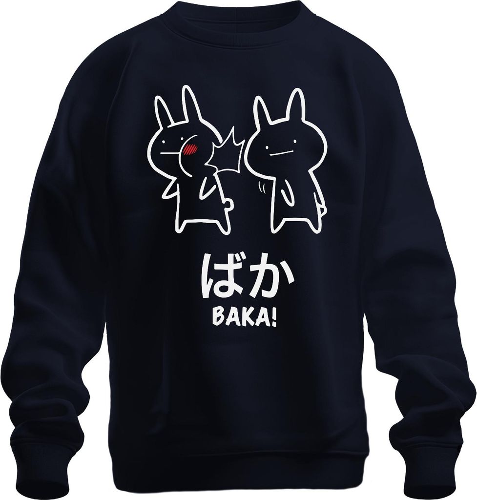 ばか BAKA! Anime Kawaii Hase Ohrfeige Otaku Manga Japan Chibi Cute Uni Sweatshirt Pullover, Navy, M