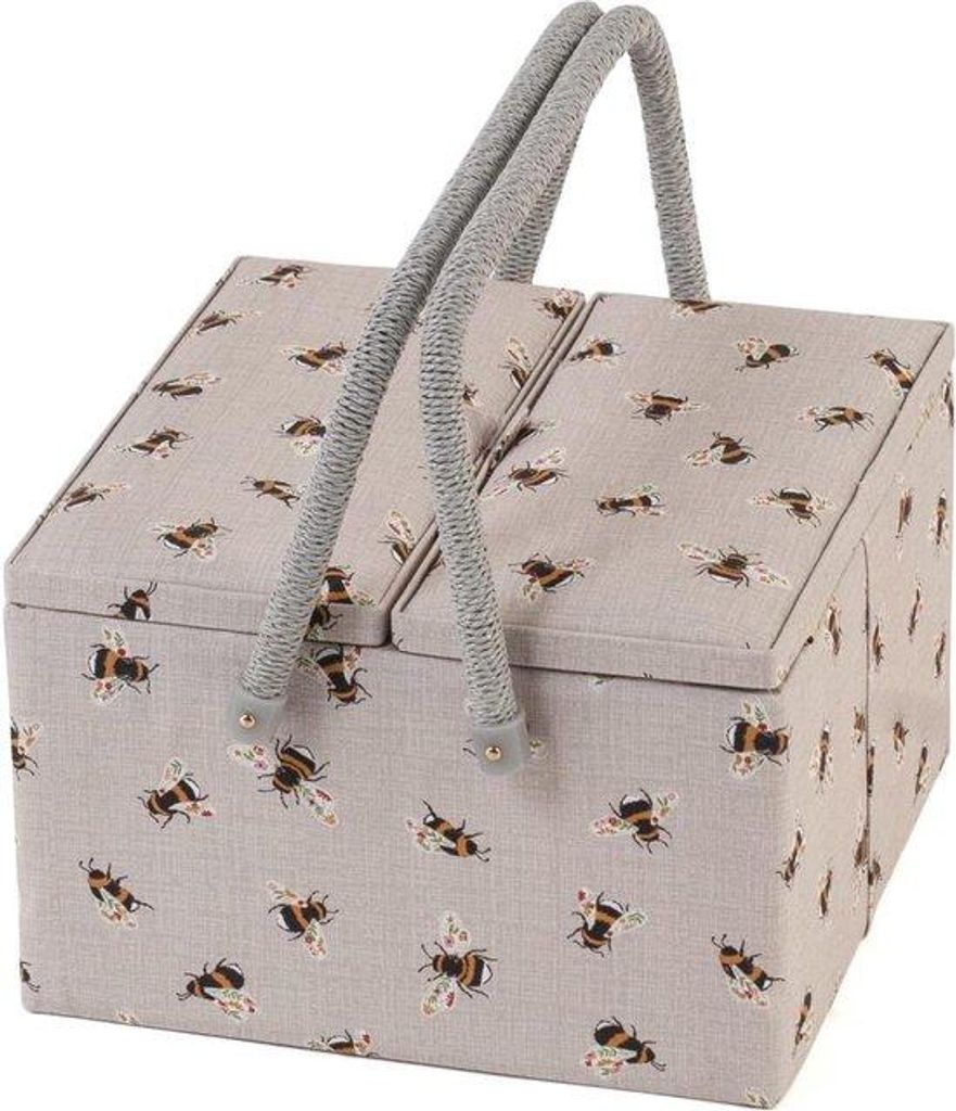 Große Näherei-Schachtel - Grosse Näherei-Box mit Accessoireschublade und Nähkissen - PVC-Griffe - 25 x 25 x 17 cm Näherei-Schachtel