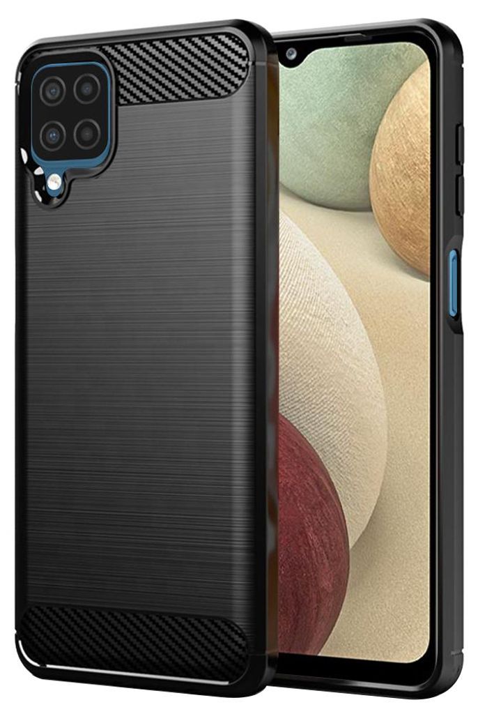 Techsuit Carbon Silicone Back Cover Hülle für Samsung Galaxy A12 - Schwarz
