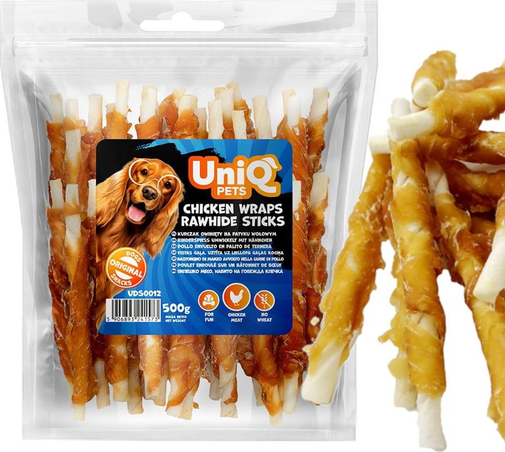 Hundeleckerli, Snack Huhn umwickelt auf einem UniQ Beef Stick 500g