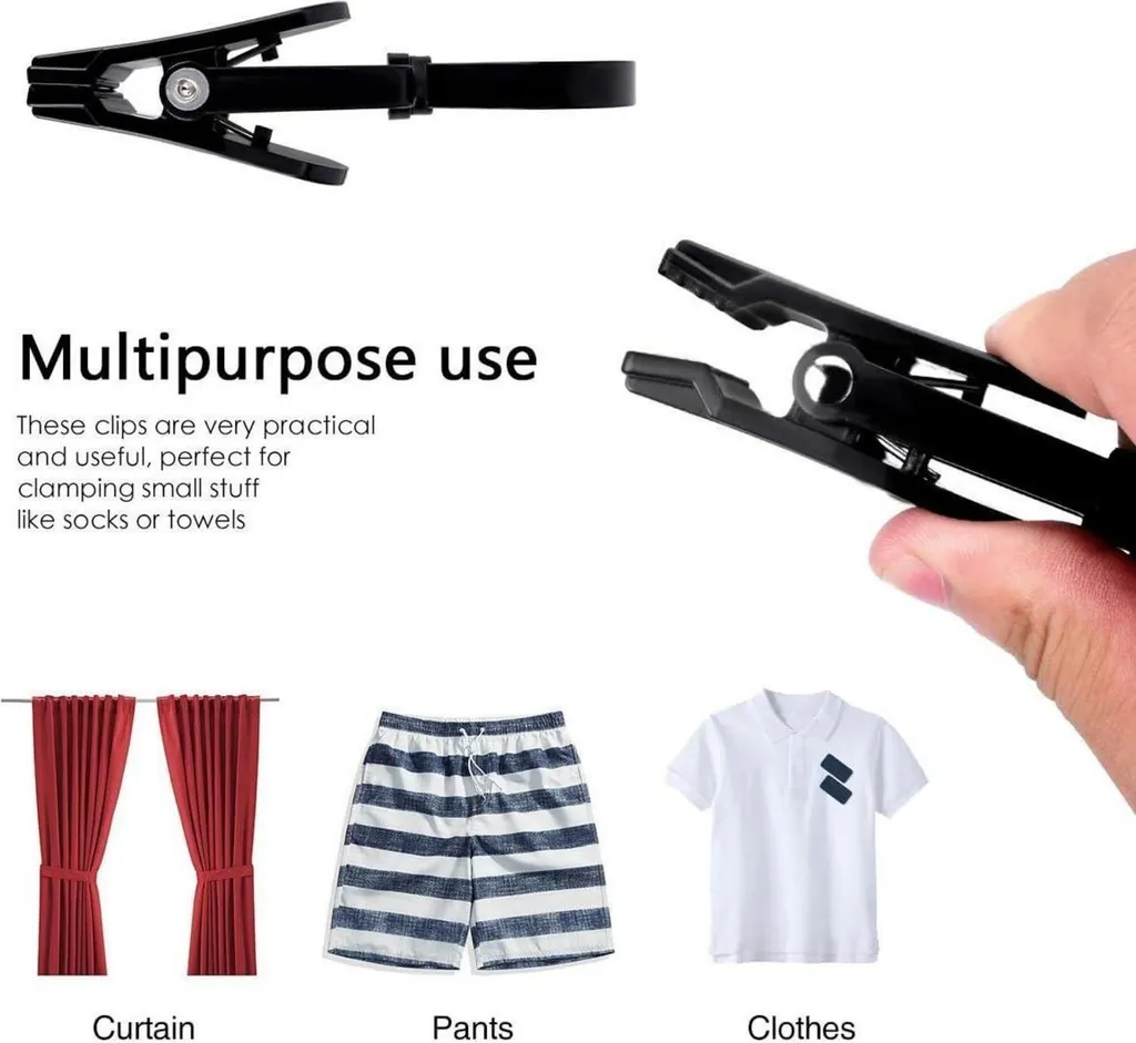 Lot de 20 Clips pour Serviette Noir - Attaches Métalliques Ménage