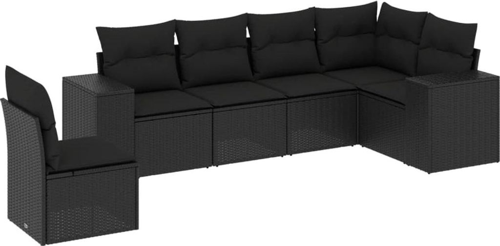 vidaXL 6-tlg. Garten-Sofagarnitur mit Kissen Schwarz Poly Rattan