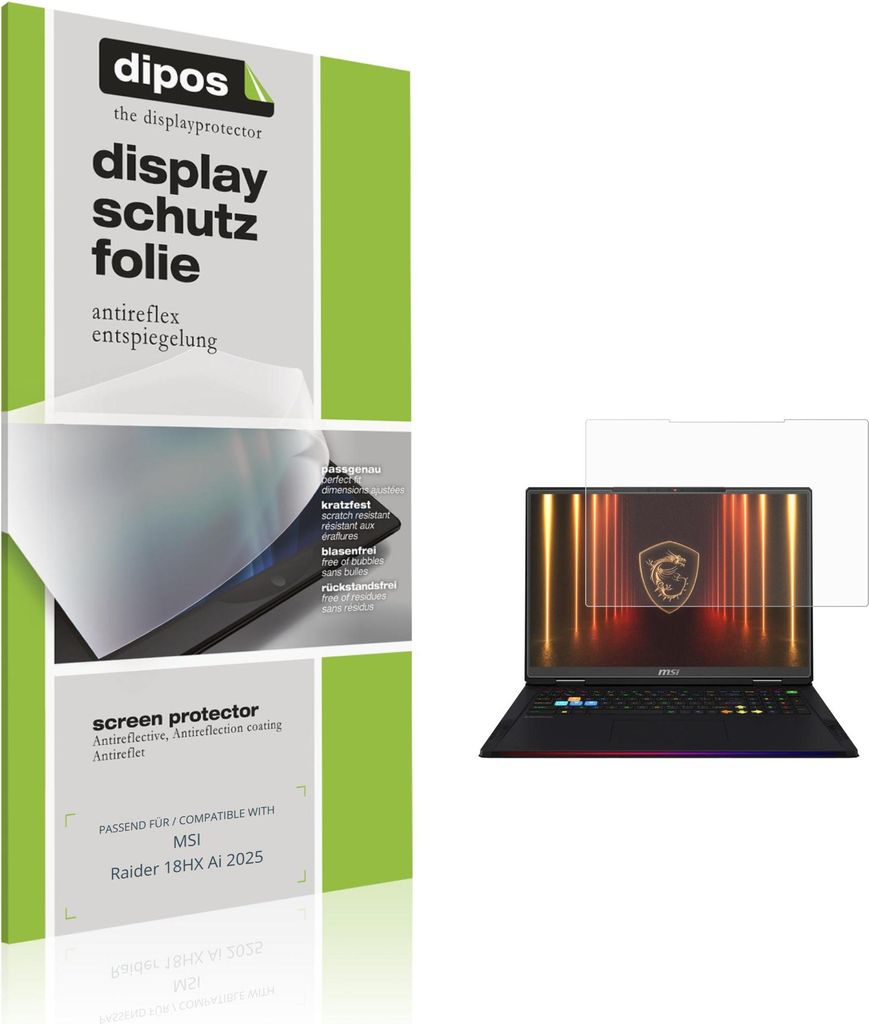 2x Schutzfolie für MSI Raider 18HX Ai 2025 matt Displayschutzfolie Folie Display Schutz dipos
