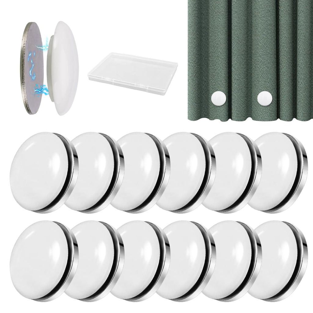 12 Paar magnetische Duschvorhanggewichte, runde Vorhanggewichte, weiß, mit 1 Aufbewahrungsbox, für Vorhänge, Tischdecken und Duschvorhänge