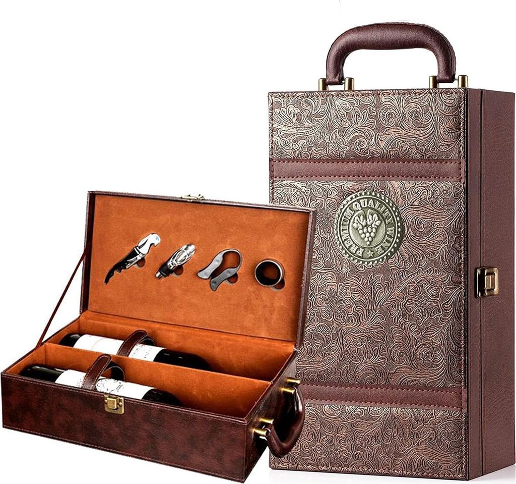 Weinflaschenkist Set - Geschenk für Hochzeit oder Jubiläum - 2 Flaschen - 35x20x12 cm