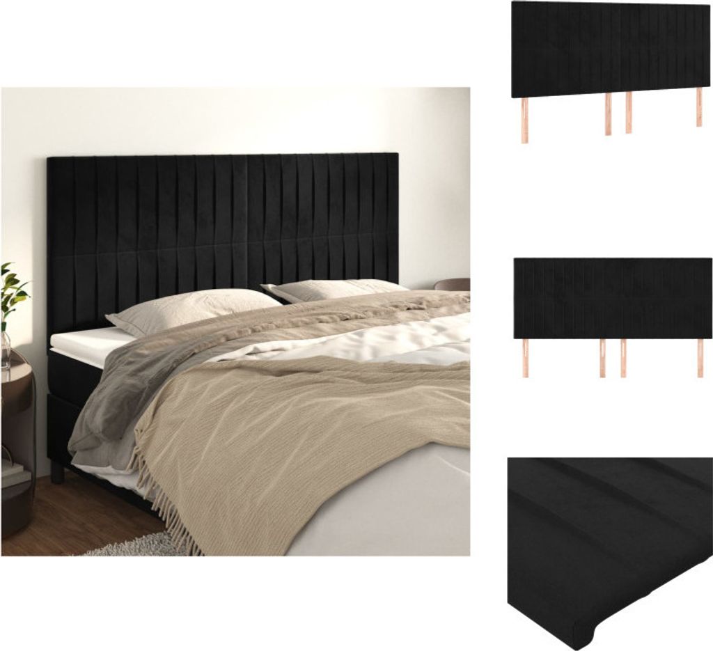 vidaXL Kopfteile 4 Stk. Schwarz 100x5x78/88 cm Samt - Kopf- & Fußenden