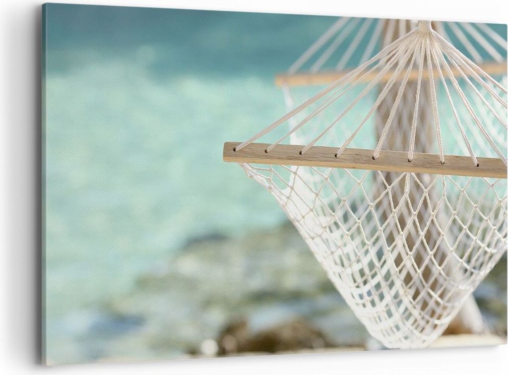 Bild auf Leinwand - Leinwandbild - Reise hängematte tropisch strand - 120x80cm - Wand Bild - Wanddeko - Leinwanddruck - Bilder - Kunstdruck - Lein...
