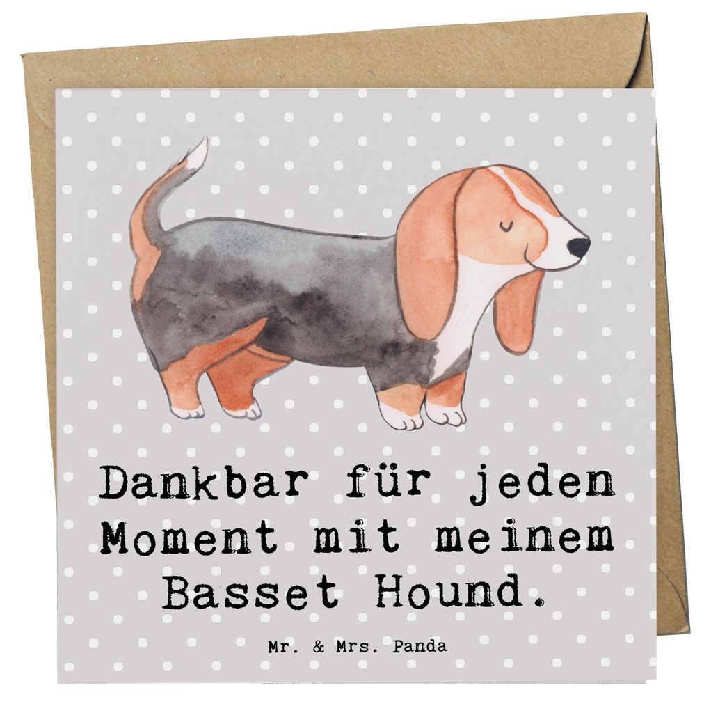 Mr. & Mrs. Panda Grußkarte Basset Hound Moment - Grau Pastell - Geschenk, anlasskarte, Glückwunschkarte, faltkarte, Klappkarte, doppelkarte