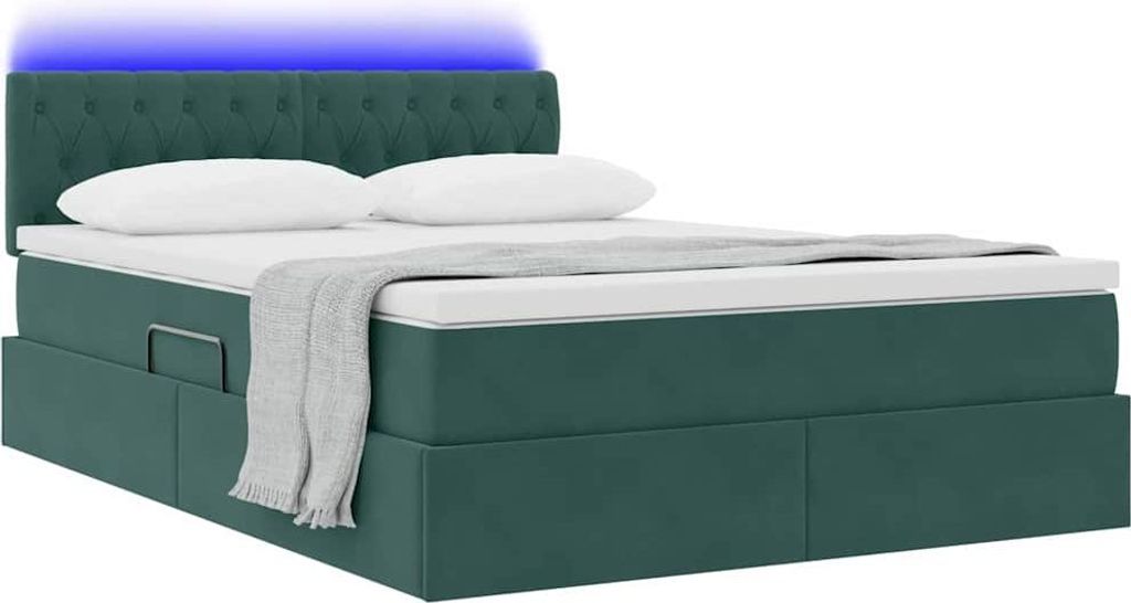 Eleganter Möbel Bett mit Stauraum und LED Dunkelgrün 140 x 200cm Samt - CJG925361 - Klassische BettenJugendbett Tagesbett