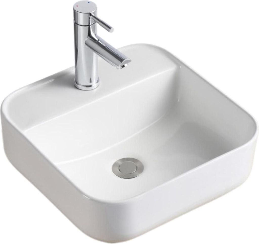 CLARA 39 cm quadratisches Aufsatzwaschbecken aus weißer Keramik