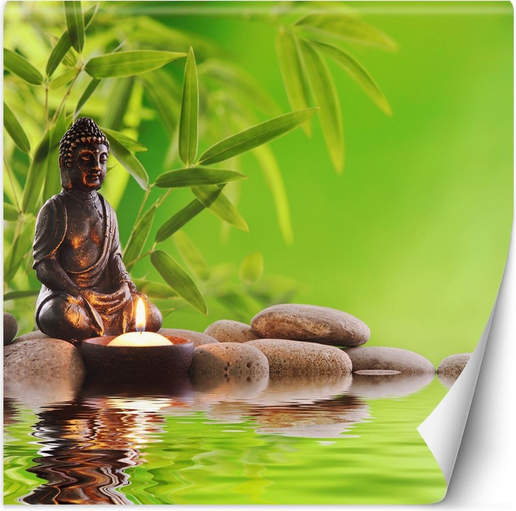 Vlies fototapete Buddha-Kerze und Zen-Steine 300x300 cm Feeby Grün inkl. Kleber einfache Montage