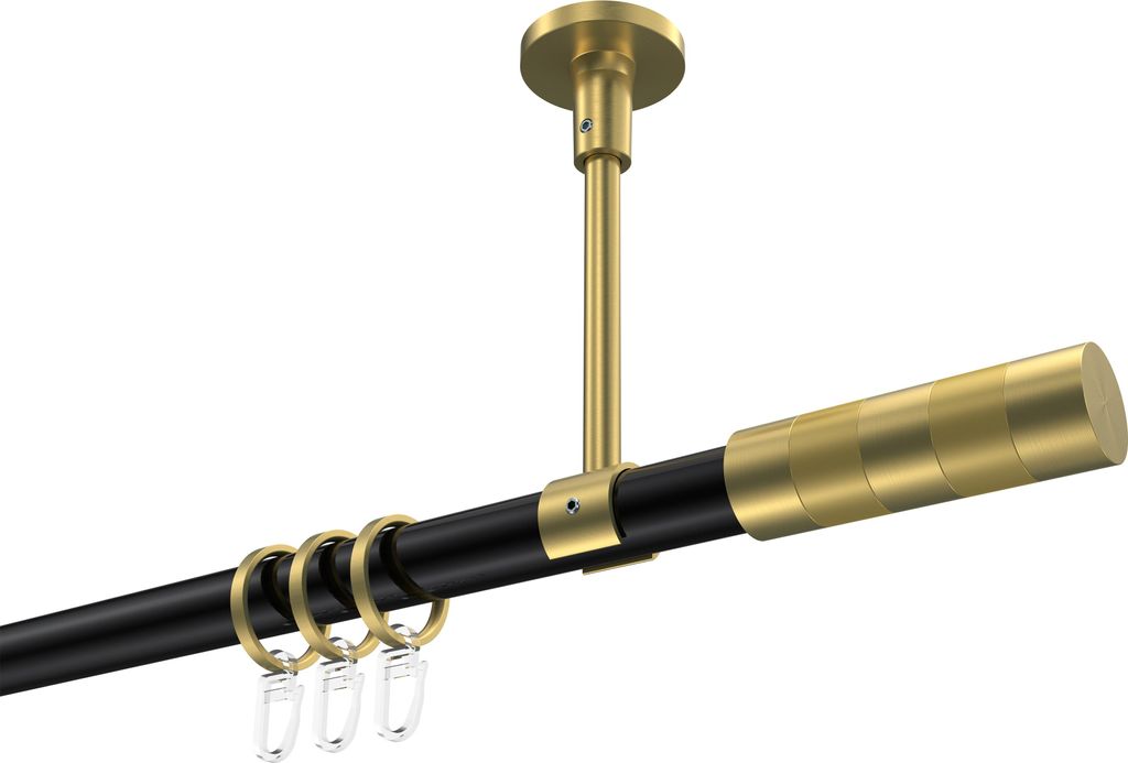 Interdeco Gardinenstange / Vorhangstange Schwarz / Messing-Optik, Typ Sonette Mavell (Zylinder Bicolor) Deckenmontage, 20 mm Ø 1-läufig, 420 cm