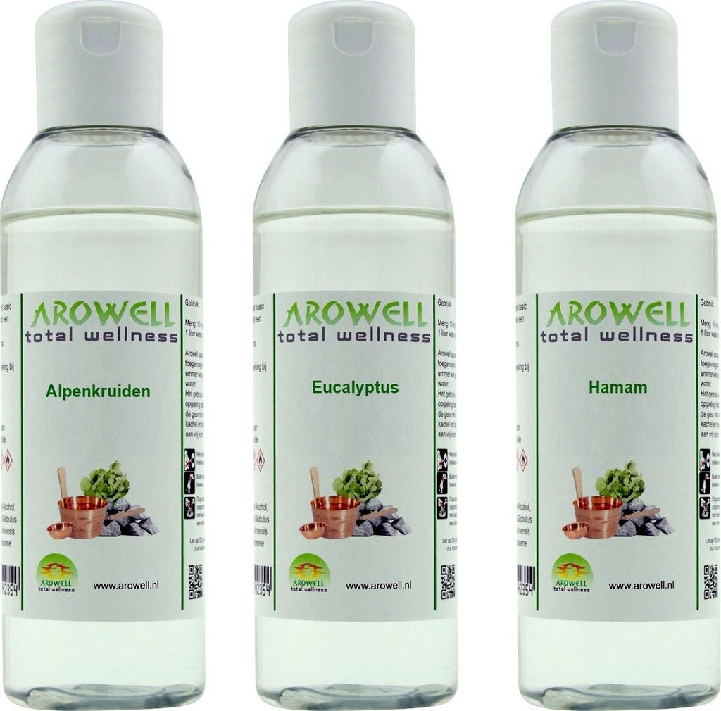 Arowell - Alpenkräuter Eukalyptus Hamam Saunaaufguss Saunaduftaufguss Konzentrat - 3x 250 ml