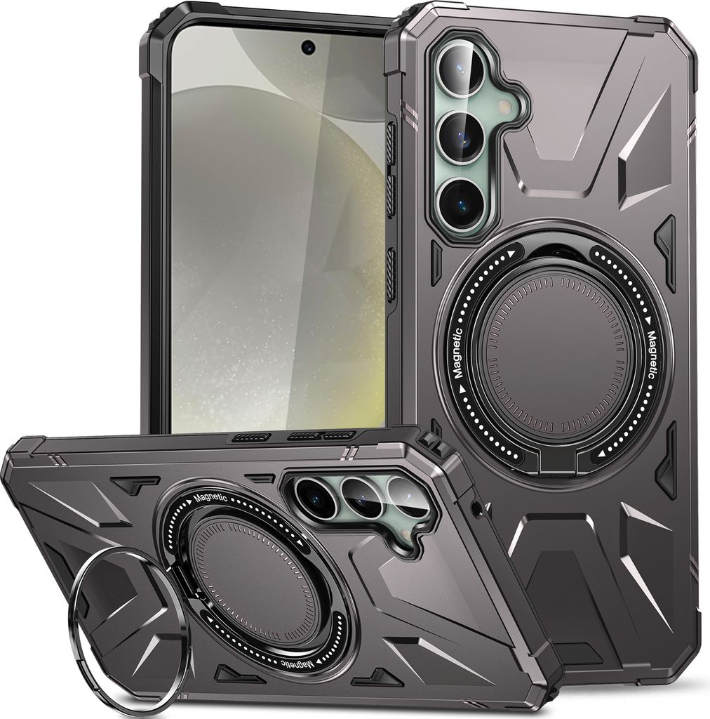Hülle für Samsung Galaxy S24+ / S24 Plus Kompatibel mit MagSafe, Dual Layer Robuste Schutzhülle, Magnetischer Ringständer Grau