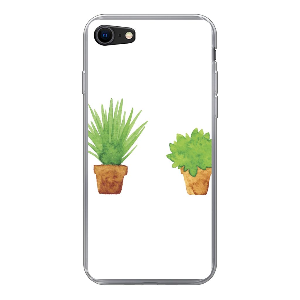MuchoWow Handyhülle Schutzhülle Hülle für iPhone SE 2022 Blumentopf - Aquarell - Pflanzen Silikon Softcase Handy Hülle - Schutzhülle