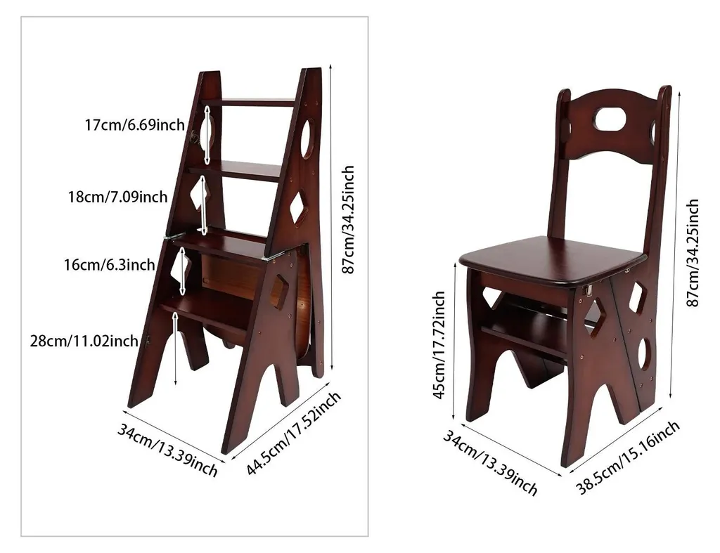 Escabeau chaise pliable en pin noyer supportant 100 kg - Modèle M42