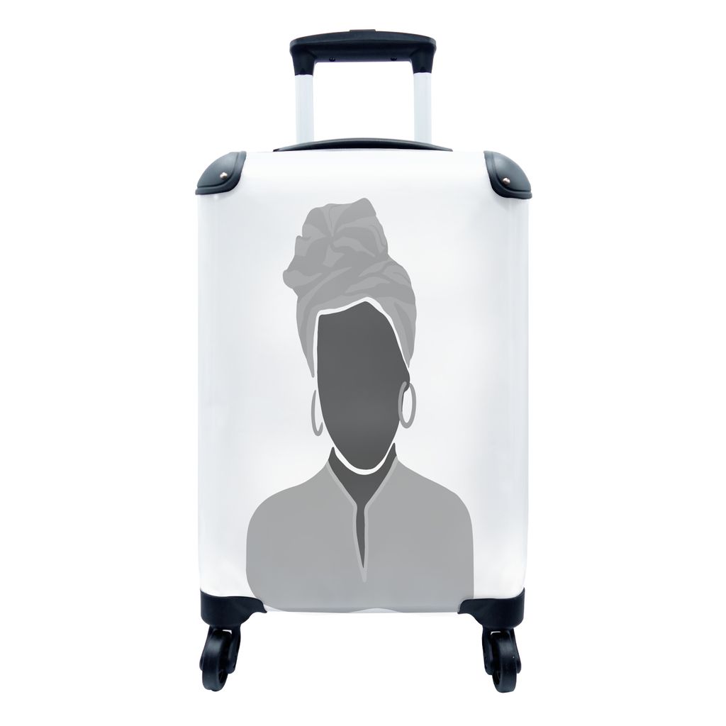 MuchoWow Koffer Handgepäck Trolley Rollkoffer Kleine Reisekoffer mit 4 Rollen - Porträt-Zeichnung - Frau - Schwarz - Weiß - Cabin Size < 55x40...