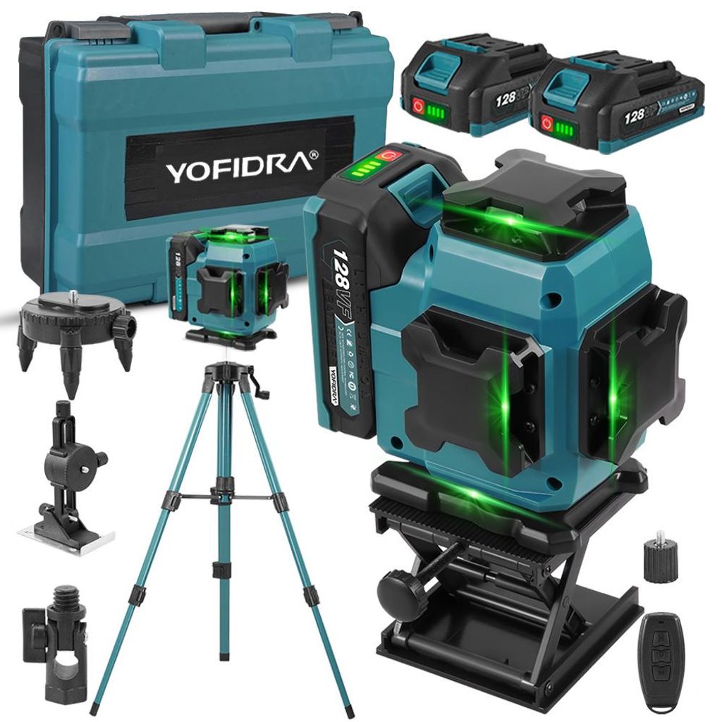 Kreuzlinienlaser 16 Linien Laser Level 3° Selbstnivellierend 4 x 360° Laserwasserwaage mit 2x Akku + Stativ, für Innenbau, Fliesen & Holz
