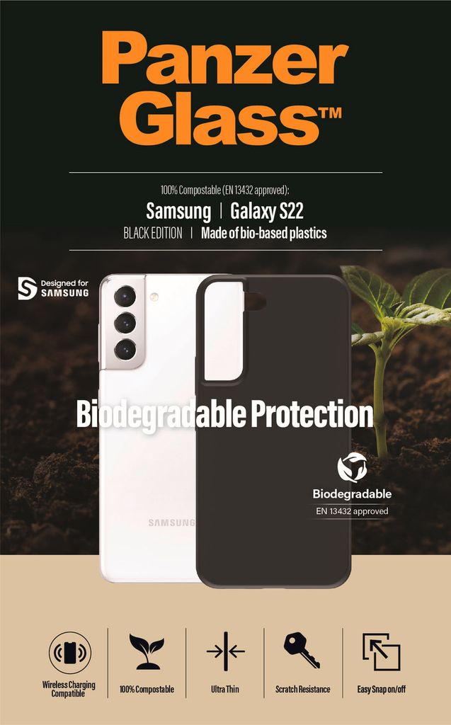 PanzerGlass biologisch abbaubare Schutzhlle Samsung Galaxy S22, Cover, Samsung, Samsung - Galaxy S22, Schwarz