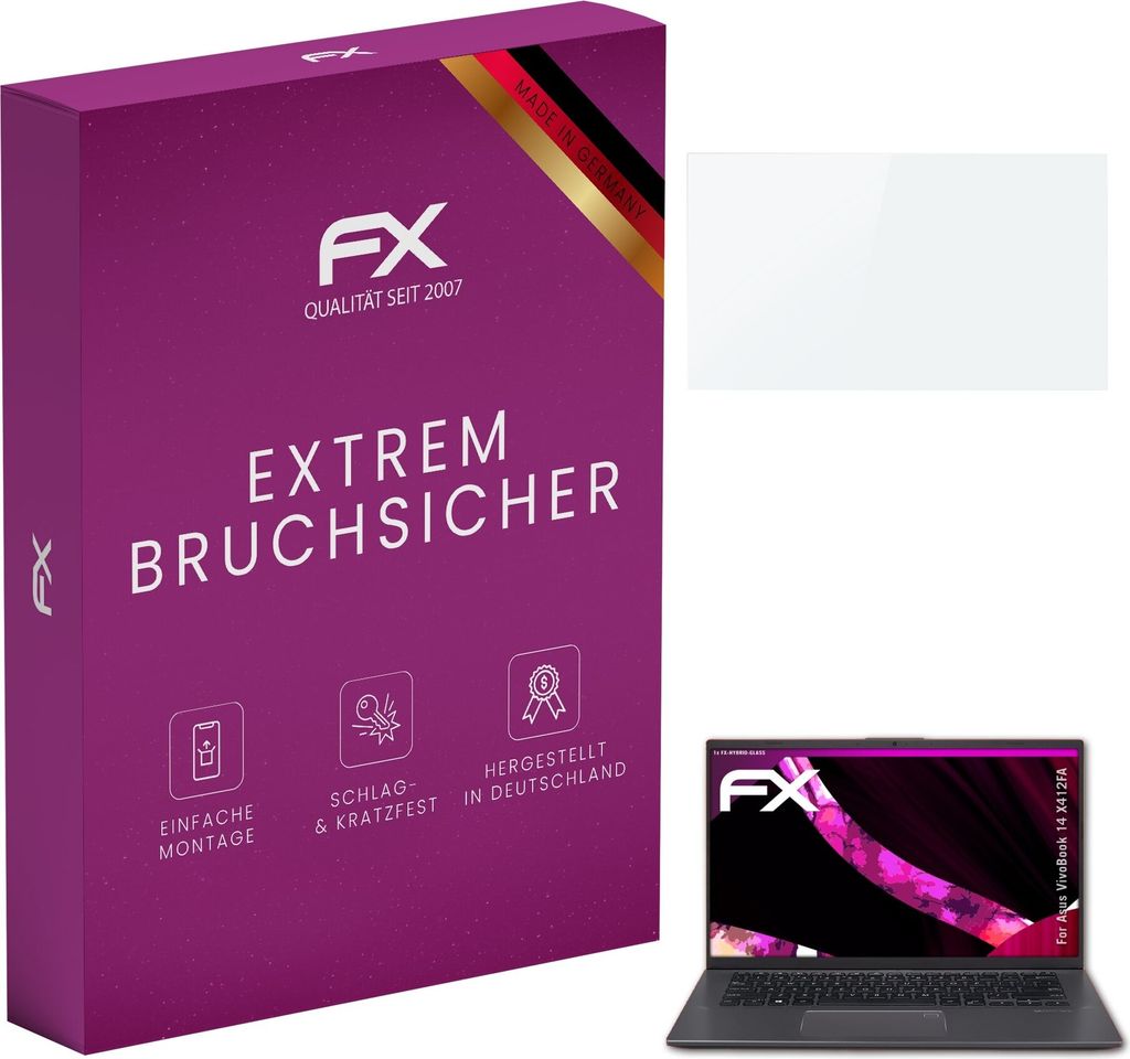 atFoliX FX-Hybrid-Glass Displayfolie kompatibel mit Asus VivoBook 14 (X412FA) Glasfolie