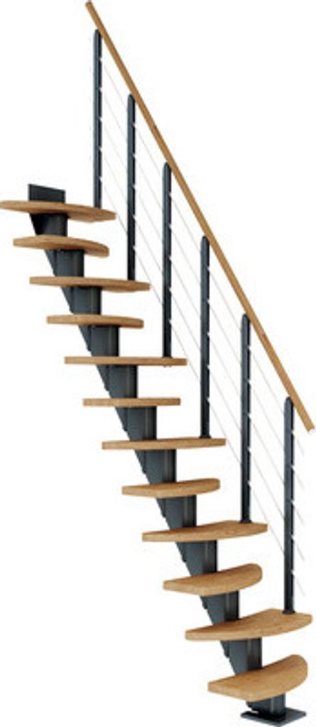 Pertura Mittelholmtreppe Aris Eiche Leimholz Anthrazit variabel 64 cm 12 Stufen / 13 Steigungen Relinggeländer Anthrazit