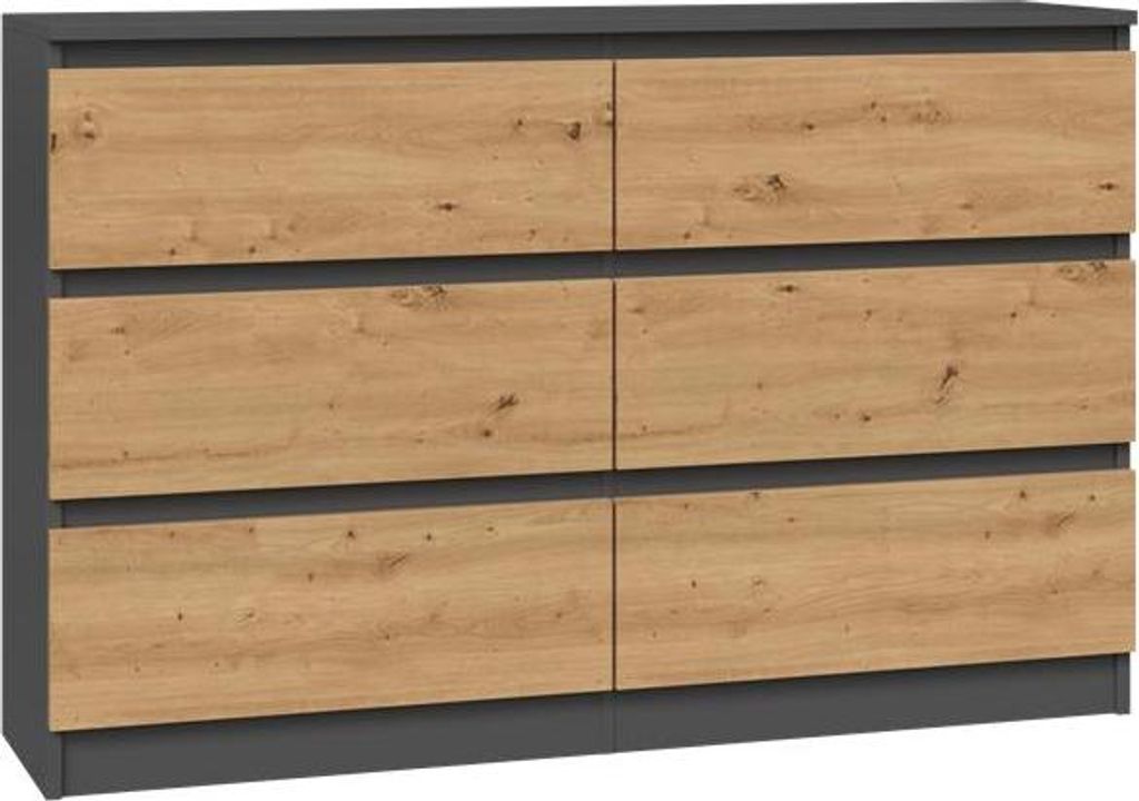 Moderne Kommode Malwa M6 mit 6 Schubladen – grifflos, Anthrazit und Artisan-Eiche | 120x75x30 cm