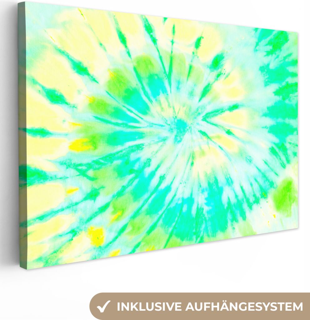 OneMillionCanvasses - Leinwandbilder - 150x100 cm, Krawattenfärbung - Gelb - Grün, Wandbilder Kunstdruck Wanddekoration