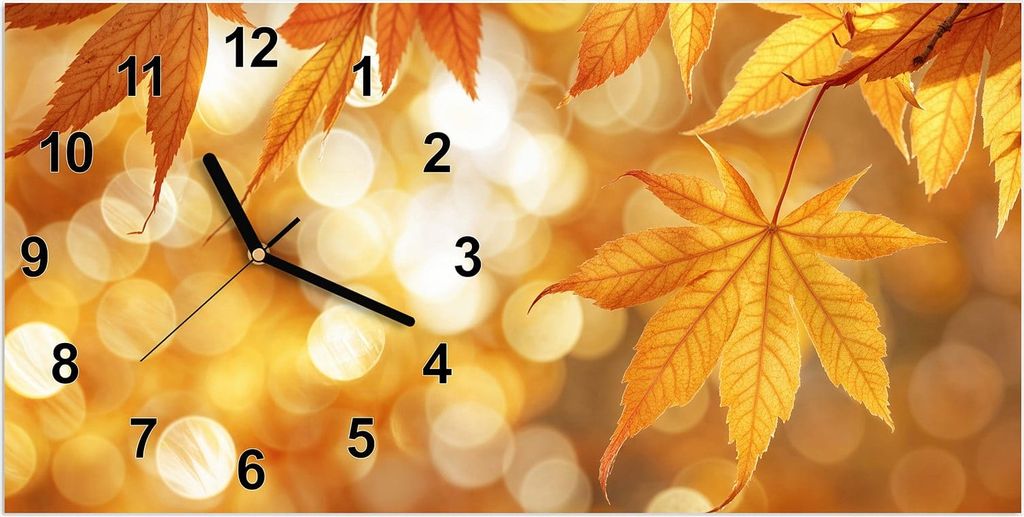 Wanduhr aus Glas mit Motiv Herbstlich Glitzernd- 60 x 30 cm - inkl. Aufhängesystem