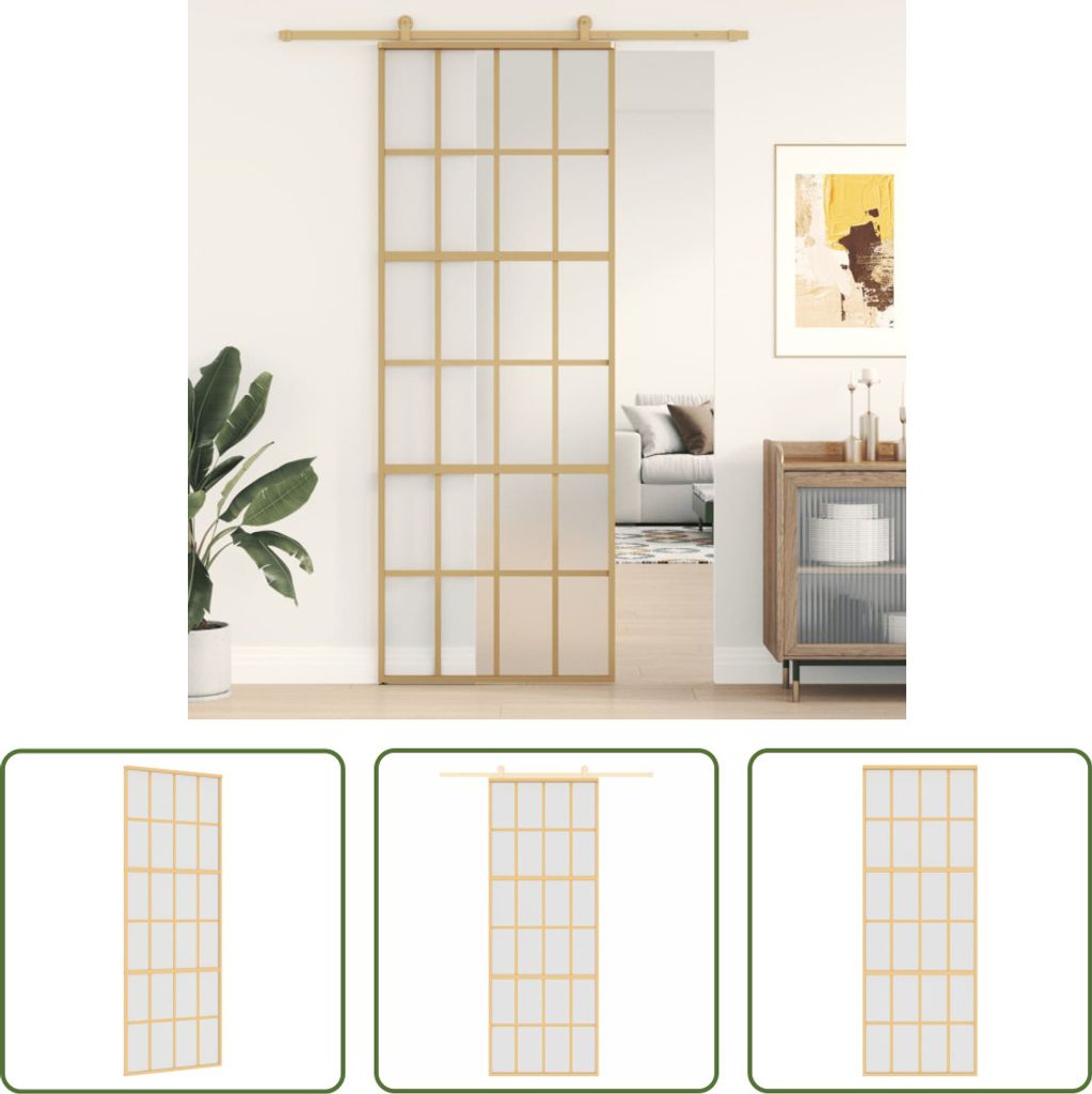 The Living Store Schiebetür Golden 76x205 cm Matt ESG-Glas und Aluminium