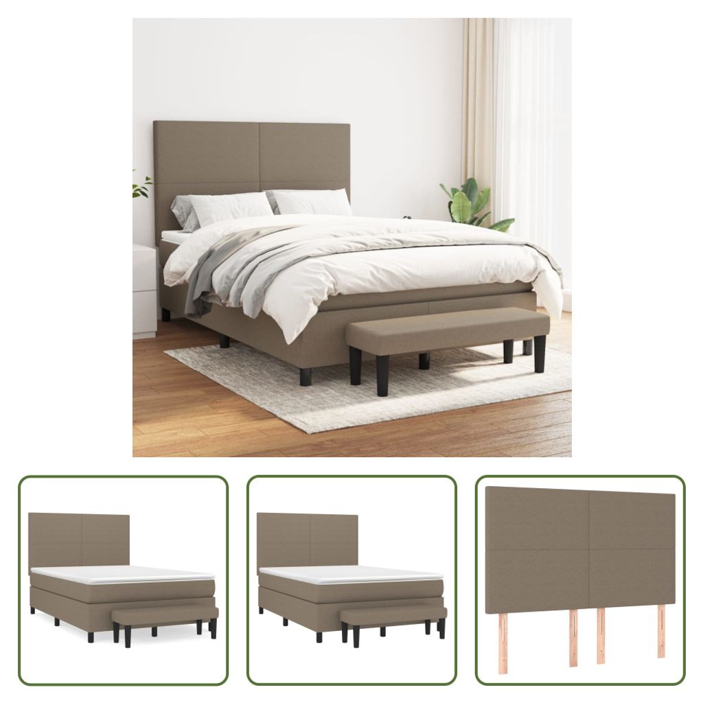 The Living Store Boxspringbett mit Matratze Taupe 140x200 cm Stoff