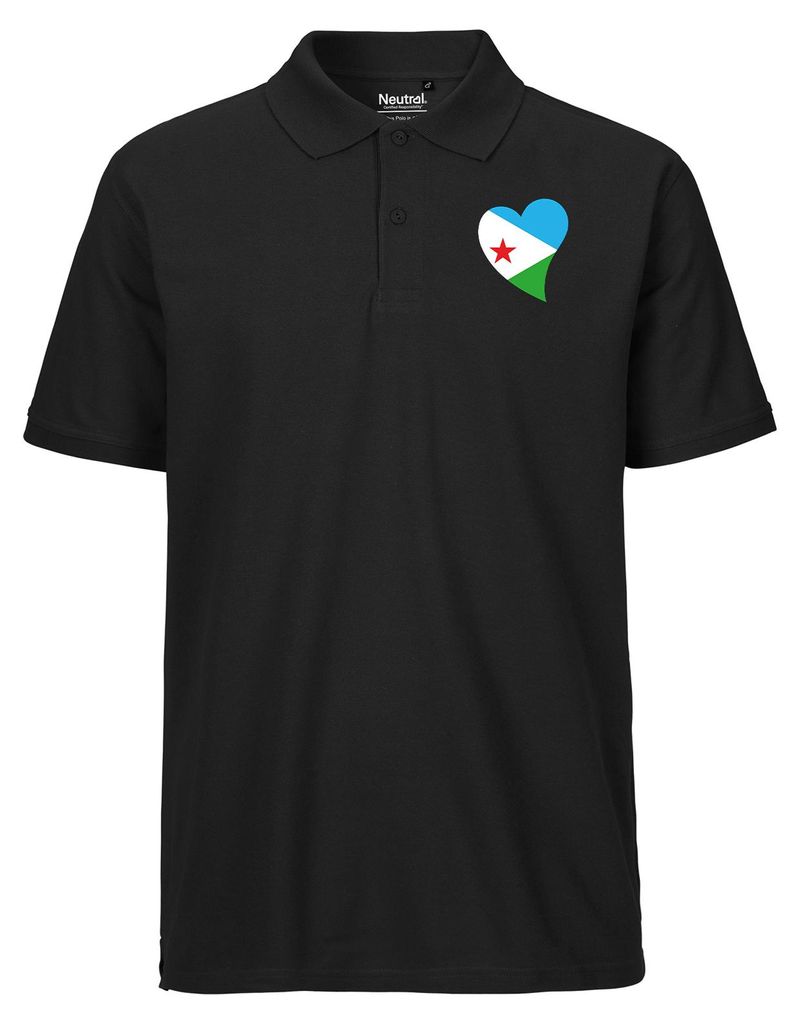 Huuraa Herren Polo Shirt Dschibuti Flagge Herz XXL Black Bio Baumwolle Fairtrade Poloshirt Geschenkidee