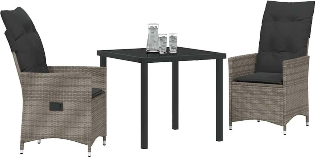 vidaXL Garten Essgruppe mit Kissen 3 pcs Grau Poly-Rattan