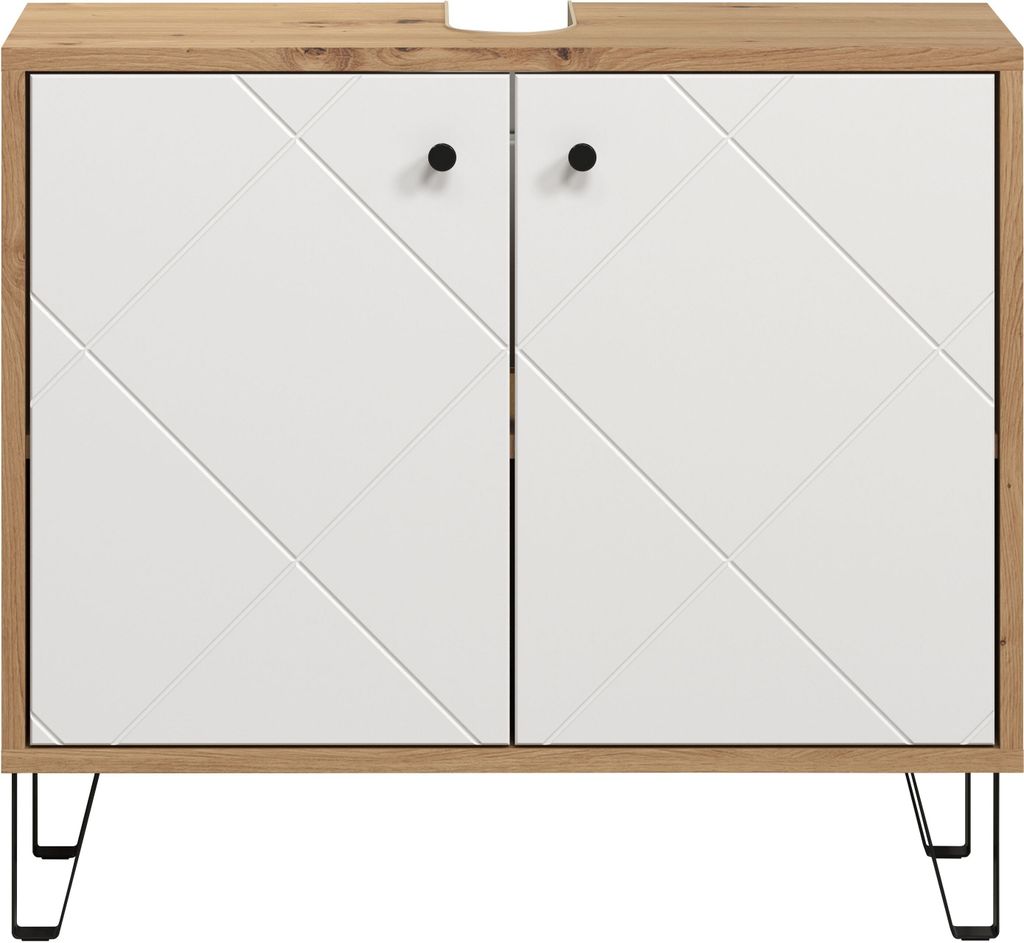 Touch meuble sous lavabo blanc mat,Reproduction chêne. Image du produit 