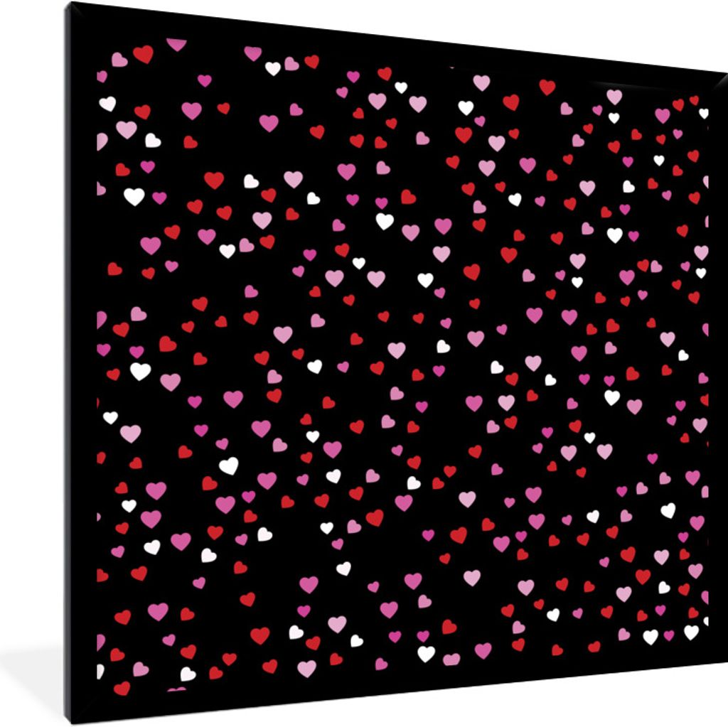MuchoWow Gerahmtes Poster Eine Illustration mit Herzen auf einem schwarzen Hintergrund 40x40 cm - Poster mit Schwarzem Bilderrahmen Wandposter Ra...