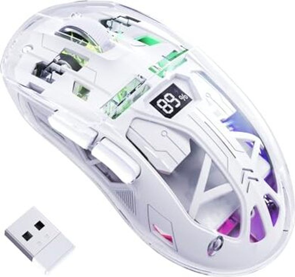 Freewolf A2 Wireless Gaming -Maus, Dual -Modus 2,4G/Bluetooth -PC -Mäuse, RGB -Maus -Batterieanzeige, transparentes Gehäuse, Pixart 3212, 4000 DP...