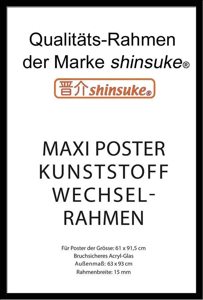 Cadre Maxi 61x91,5 cm Noir - Cadre Interchangeable en Plastique 15mm