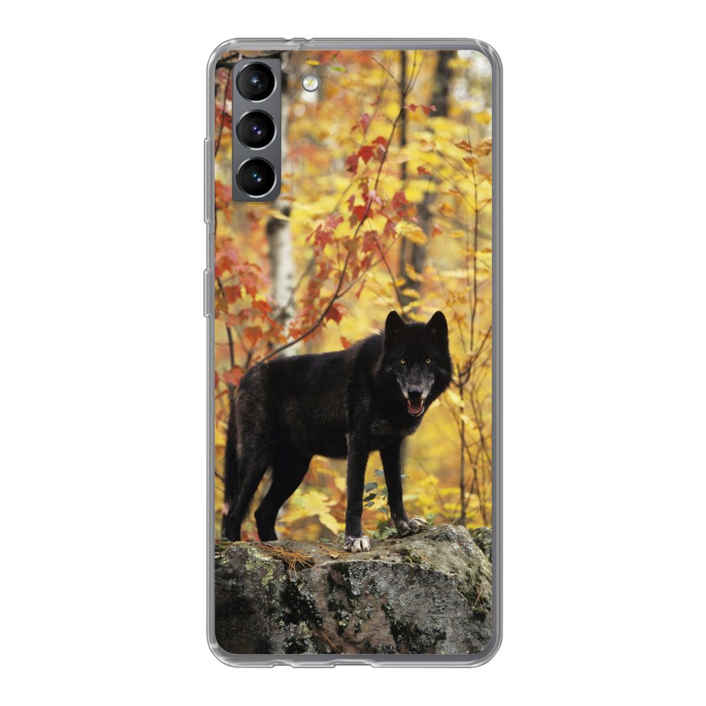 MuchoWow Handyhülle Schutzhülle Hülle für Samsung Galaxy S21 Plus Wolf - Fels - Baum Silikon Softcase Handy Hülle - Handy-Tasche