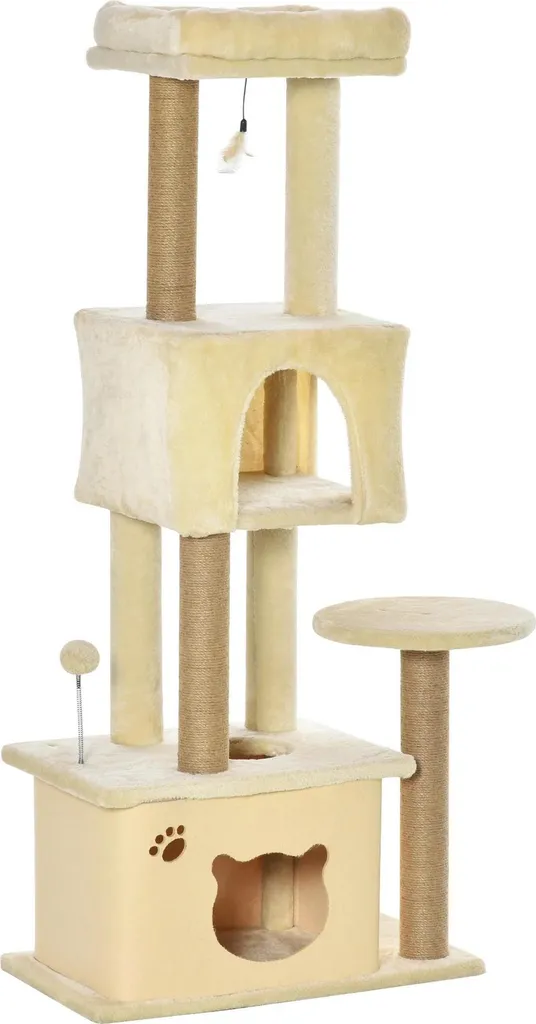 Arbre à chat en bois 136 cm avec 4 niveaux et plates-formes de repos