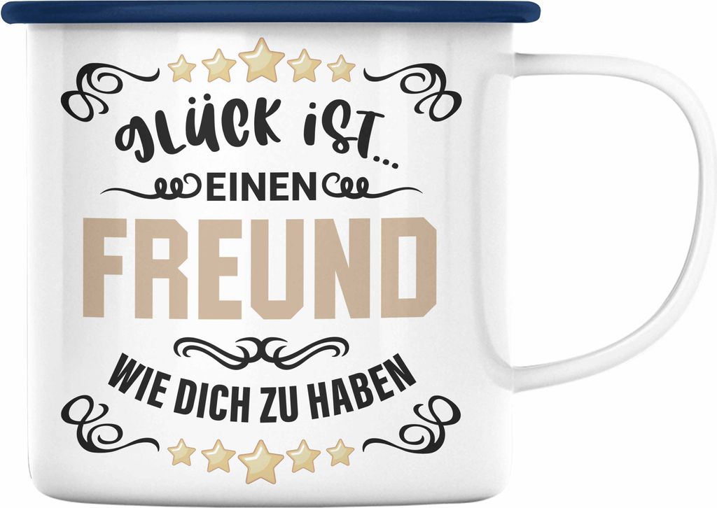 Trendation - Bester Freund Emaille Tasse Geschenk Beste Freunde Bester Freund Der Welt Geschenkidee (Blau)